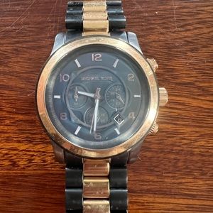 Michael Kors Oversized Slim Runway Two Tone Watch Rose Gold Grey
